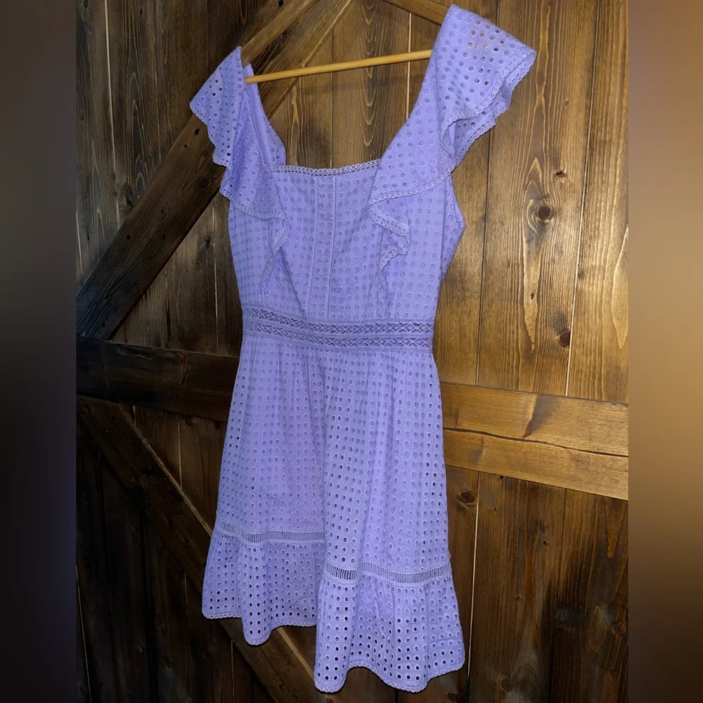 NWOT Alice + Olivia Remada Lavender Lace Eyelet Ruffle Mini Dress - Size 4